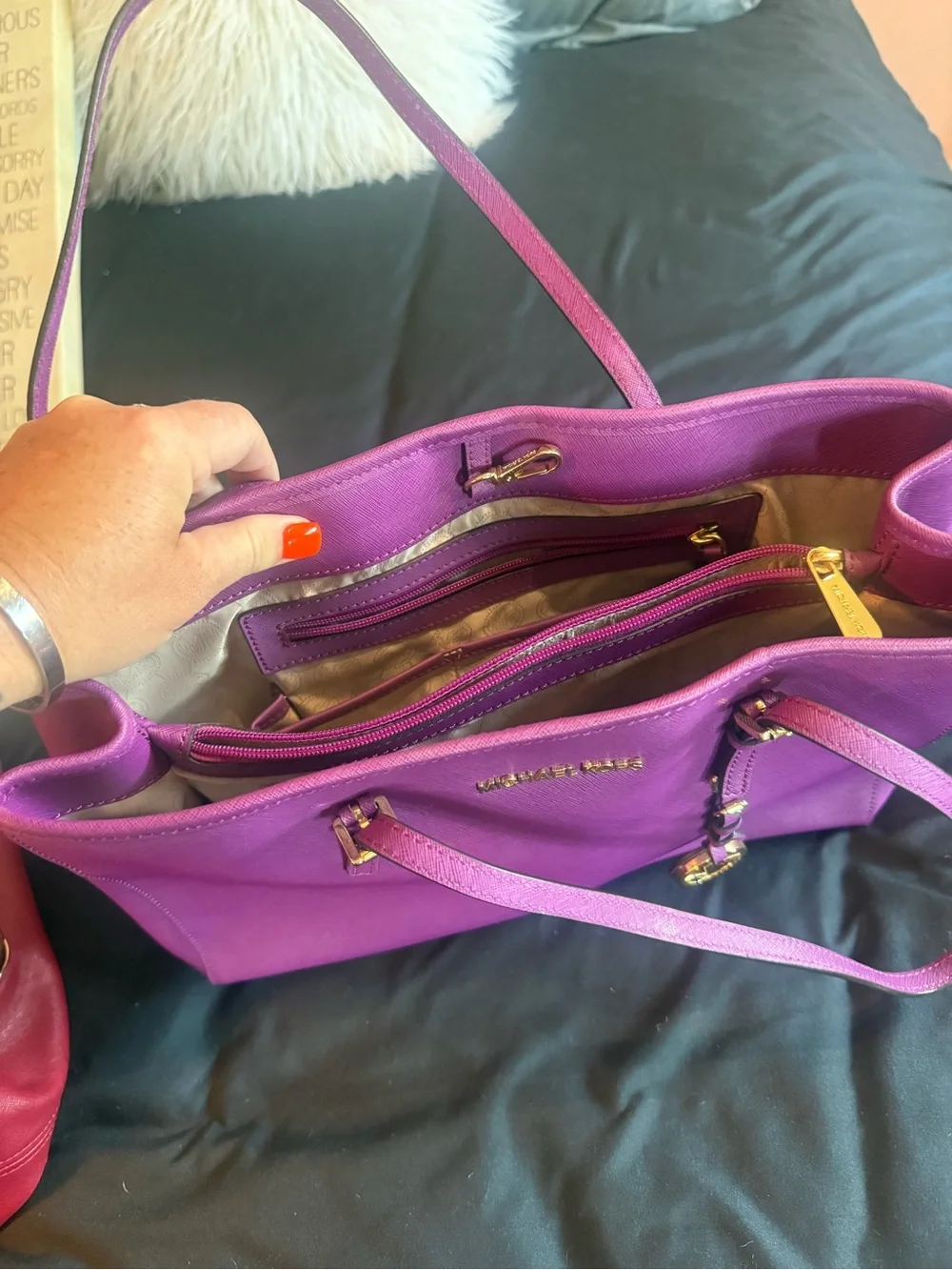 Michael Kors Magenta Saffiano Leather Tote with Gold Hardware